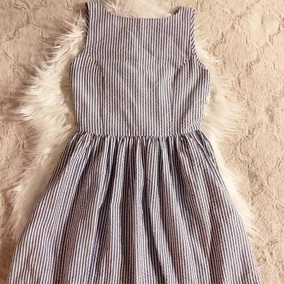 Vintage Seersucker Blue Stripe Mini Sundress - Picture 2 of 5